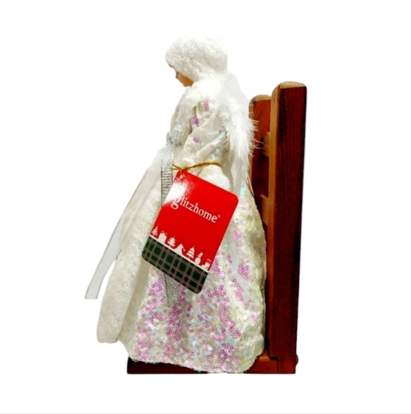 Glitzhome 12"H Angel W/White Faux Fur Dress Christmas Tree Topper or Decoration - Picture 5 of 10